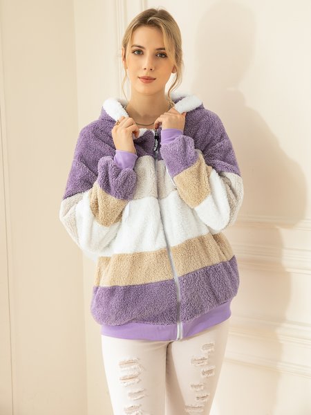 

New autumn and winter loose Plush multicolor Hooded Jacket for women, Purple, Outerwear