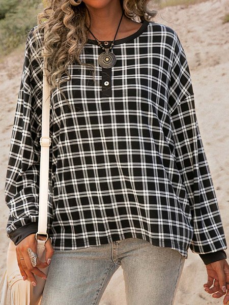 

Long Sleeve Cotton-Blend Casual Shift Shirts & Tops, Black, T-Shirts