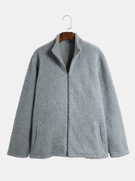 

Solid Fleece Long Sleeve Vintage Jackets, Gray, Jackets & Coats