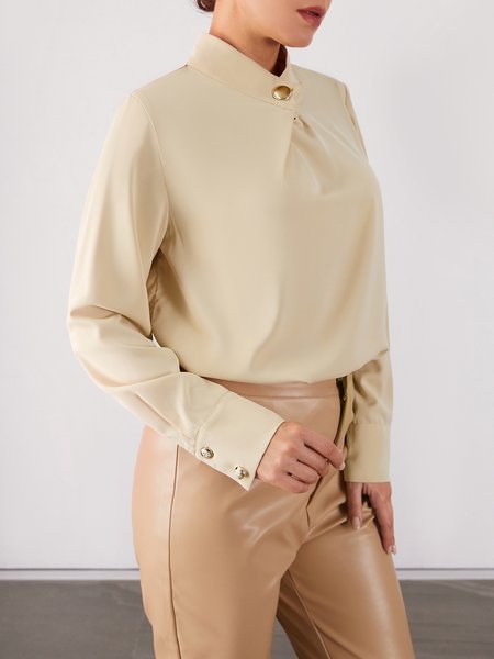 

Elegant Simple Regular Fit Vintage Stand Collar Top, Khaki, Tops