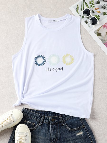 

Striped Cotton-Blend Crew Neck Sleeveless T-shirt, White, T-Shirts