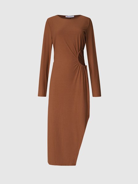 

Regular Fit Solid Knitting Dress, Brown, Midi Dresses