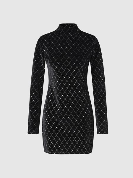 

Party High Neck Weaving Dress, Black, Mini Dresses