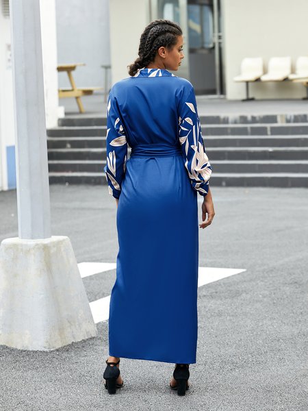 

Long Sleeve Printed Floral Elegant Dress, As picture, Midi Dresses