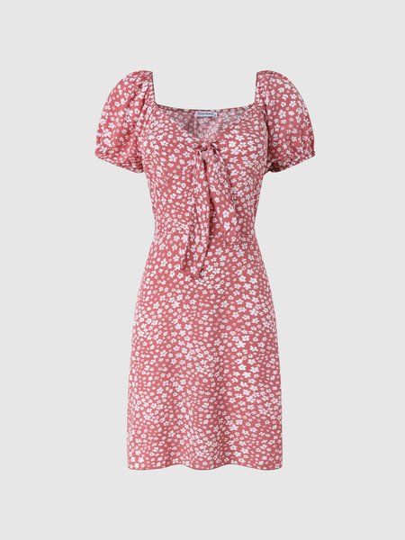 

Elegant V Neck Floral Dress, Pink, Mini Dresses