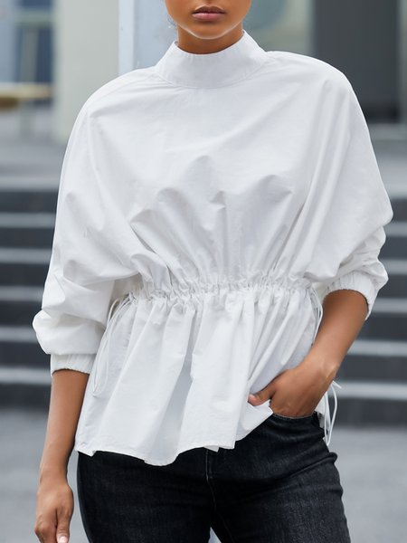 

Long Sleeve Solid Work Casual Top, White, Blouses and Shirts
