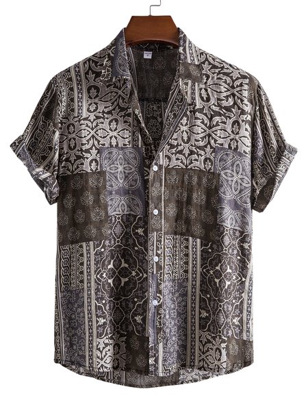 

Men's Casual Printed Shirt Collar Shirts, Brown, Shirts