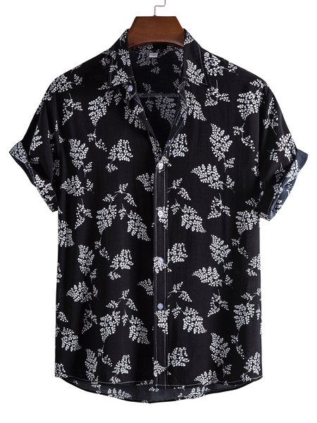 

Men's Leaves Shirt Collar Casual Shirts, Black, Shirts