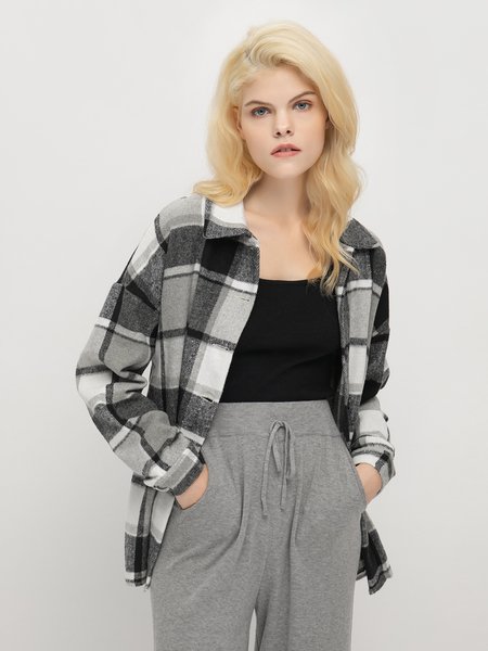 

Checked/plaid Vintage Casual Shirt Collar Cardigan, As picture, Cardigans