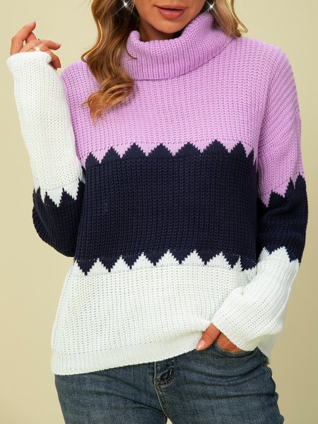 

Sweet Long Sleeve Geometric Sweater, Purple, Knitwear & Sweaters