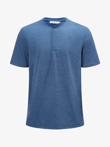 

Men's Henley Collar Short Sleeve Tee, Blue, T-Shirts