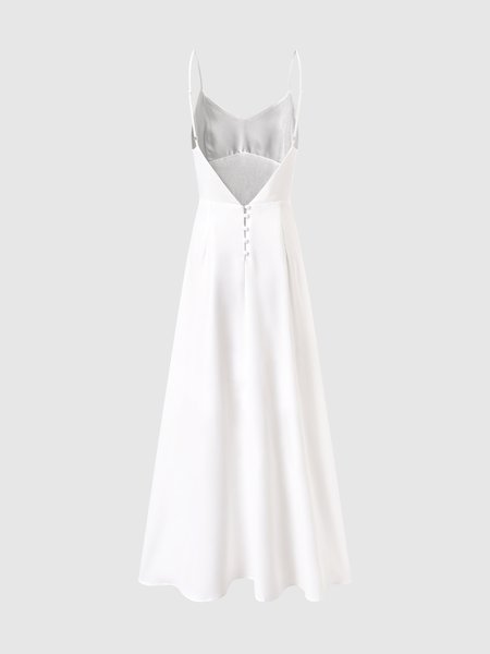

Elegant Solid Regular Fit Dress, White, Maxi Dresses