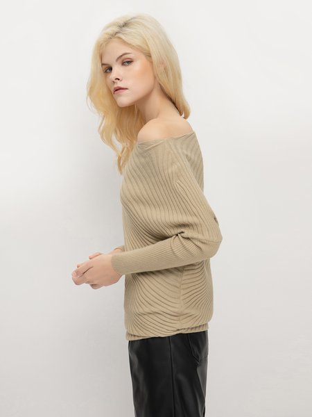 

Simple One Shoulder Regular Fit Pullover, As picture, Pullovers