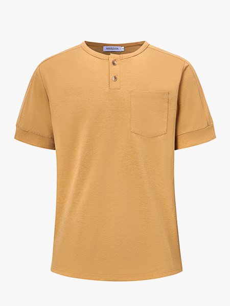 

Men's Henley Collar Short Sleeve Tee, Yellow, T-shirt