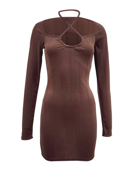 

Solid Knitting Dress, Brown, Mini Dresses