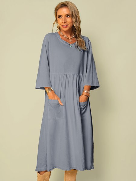 

Long Sleeve Vintage Shift Linen Dresses, Gray, Dresses