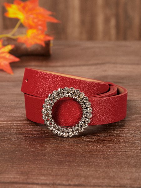 

Round Buckle Diamond Belt, Red, Belts
