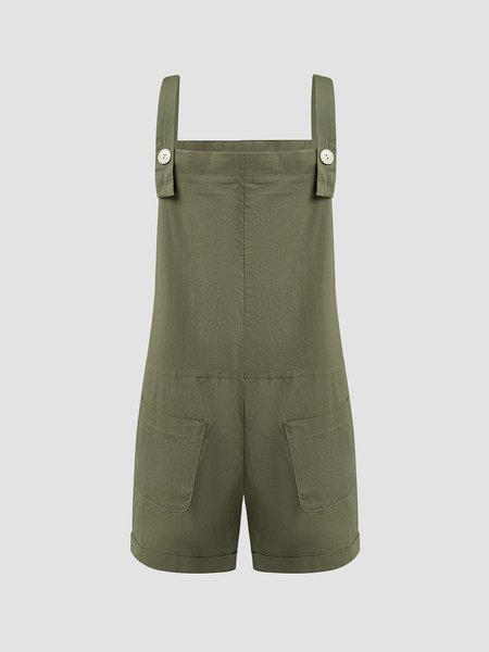 

Solid Spaghetti Linen Jumpsuit & Romper, Olive green, Women's Clothing