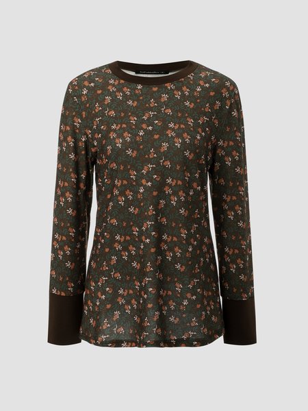 

Crew Neck Casual Floral Long Sleeve Shirts & Tops, Black-brown, Tees & T-shirts