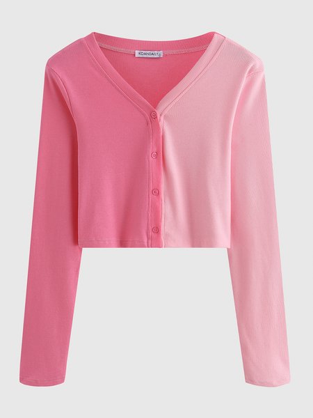 

Color Block Simple Slim Fit Top, Pink, Tees