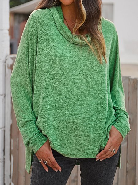 

Cotton-Blend Crew Neck Long Sleeve Plain Shirts & Tops, Green, T-Shirts