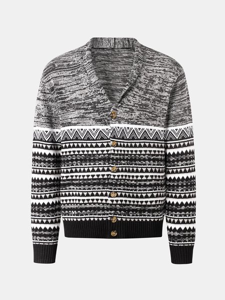 

Lapel Casual Striped Men's Sweater, Stripe-gray, Men's Sweater