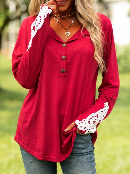 

Vintage Solid Lace Shift Solid Shirts & Tops, Wine red, Tops