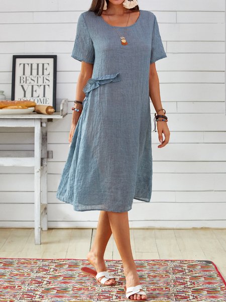 

Casual Short Sleeve Women Dress, Gray, Midi Dresses