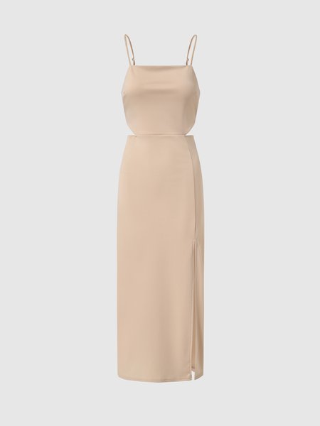 

Hollow Out Elegant Spaghetti Dress, Golden, Maxi Dresses