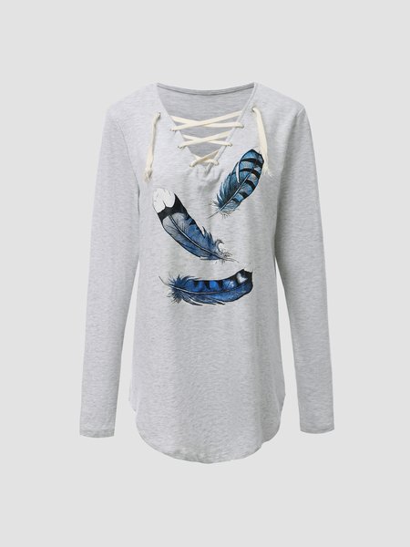 

Casual Household Daily Vintage Loosen Boho Shirts & Tops, Light gray, Tops