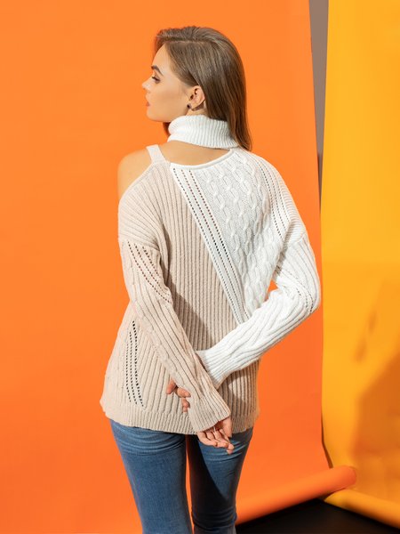 

Turtleneck Long Sleeve Daily Sweater, As picture, Pullovers