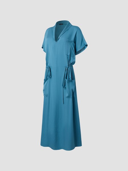 

Cotton Short Sleeve Solid Dresses, Cyan, Casual Dresses