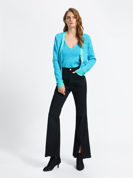 

V Neck Acrylic Jacquard Outerwear, As picture, Cardigans