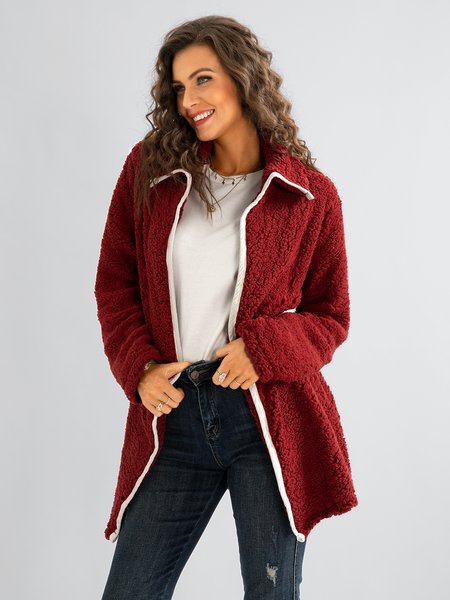 

Paneled Shawl Collar Long Sleeve Outerwear, Wine red, Outerwear
