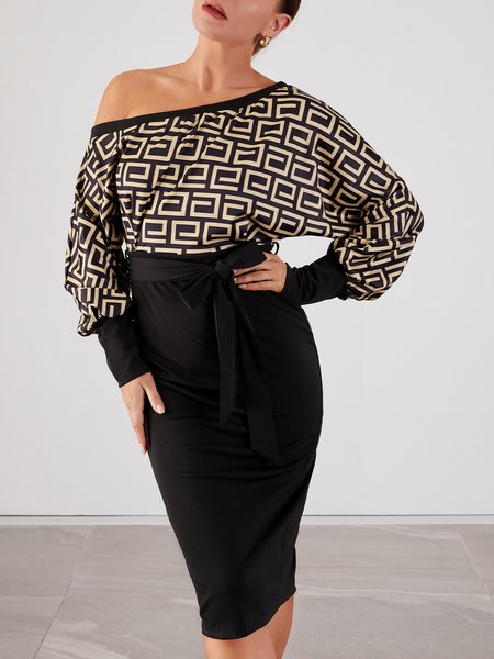 

Long Sleeve Lady Regular Fit Midi Dress, Black, Midi Dresses