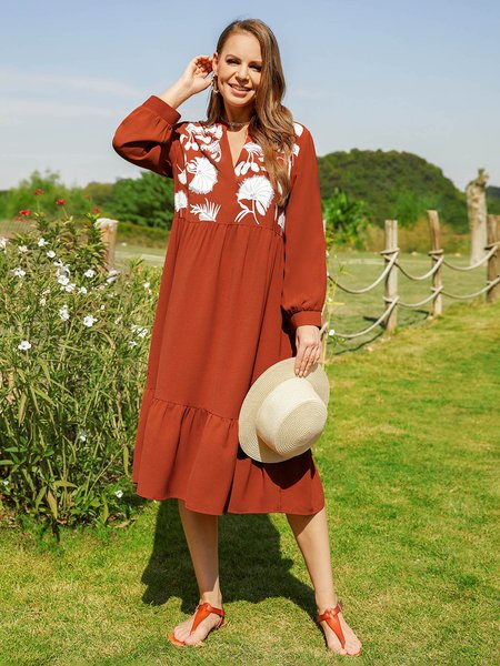 

Vintage Long Sleeve Dresses, Brown, Floral Dresses
