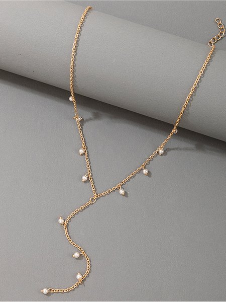 

Simple temperament pearl necklace, Gold, Necklaces