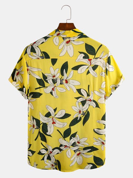 

Men's Fashion Quality High Silk Cotton Short Sleeve Lapel Shirt, Yellow, Shirts ＆ Blouse