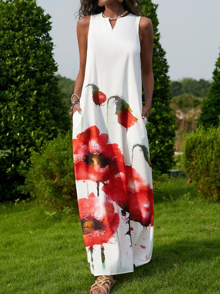 

Scollo a V Floreale Gonna Casuale, Bianco, Dresses