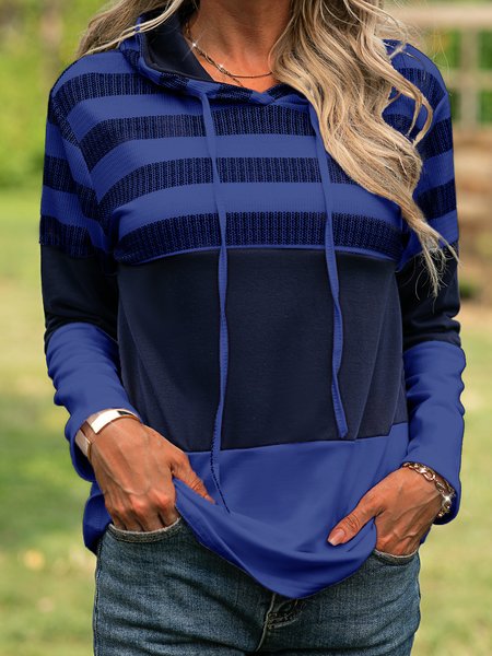 

Maniche Lunghe Felpa con Cappuccio Dritto Tinta Unita Top, Blu intenso, Blouses & Shirts