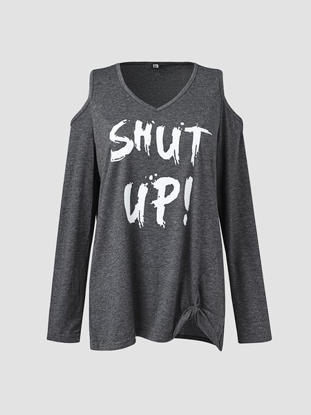 

Statement Loosen V Neck Shirts & Tops, Gray, Long sleeve tops