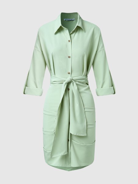 

Lapel Regular Fit Weaving Dress, Green, Midi Dresses