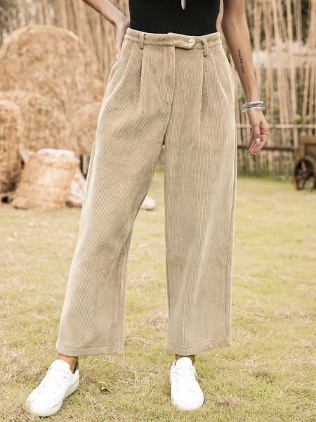 

Corduroy Versatile Wide-leg Casual Shift Pants, Khaki, Pants