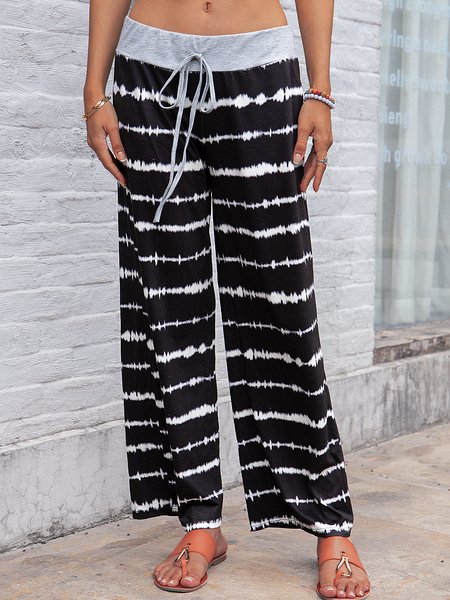 

Cotton Color-Block Abstract Pants, As picture, Pants