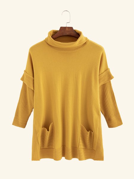 

Vintage Plain Casual Long Sleeve Sweater, Yellow, Sweaters