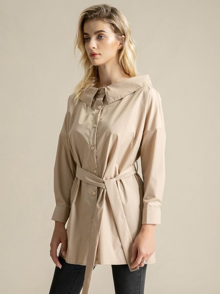 

Plain Loosen Vintage Casual Blouse, Light khaki, Blouses and Shirts