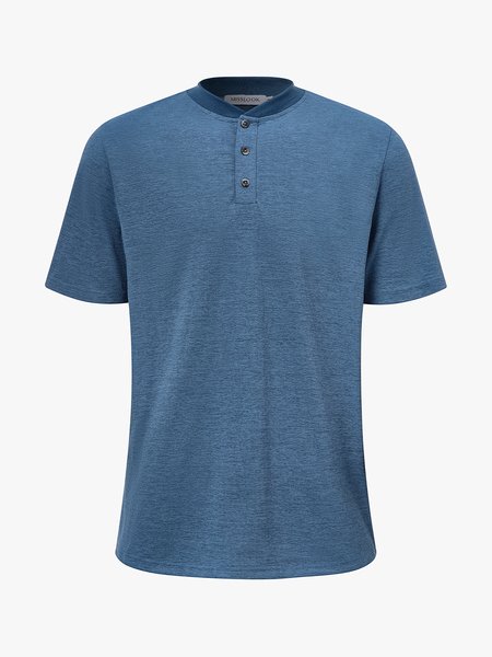 

Men's Henley Collar Short Sleeve Tee, Blue, T-Shirts