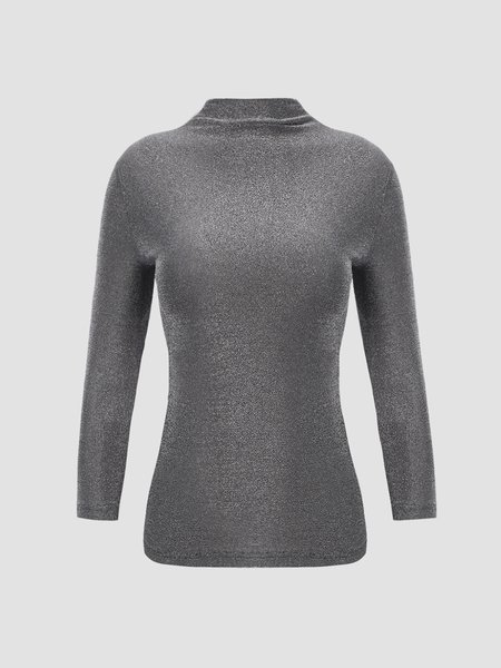 

Vintage Plain Casual Cotton-Blend Shirts & Tops, Deep gray, Long sleeve tops