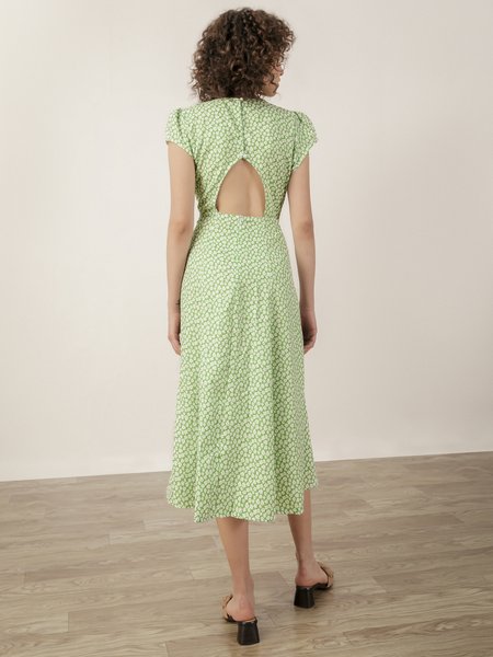 

Floral Elegant Weaving Dress, Green, Midi Dresses