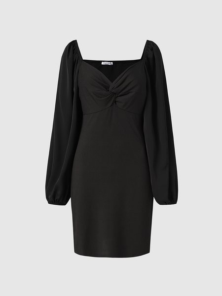 

Regular Fit Solid Heart-Shaped Collar Dress, Black, Mini Dresses